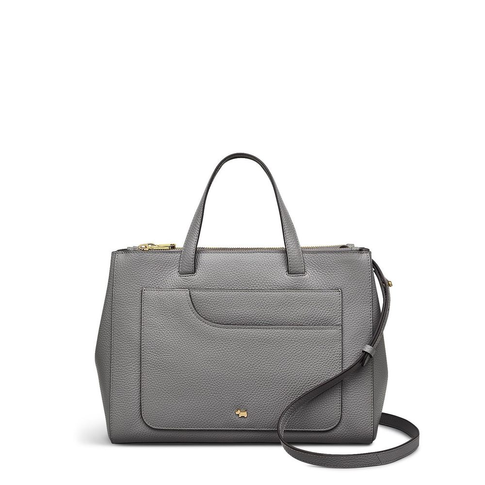 London Pockets Soft 2.0 Medium Leather Ziptop Satchel Bag, Cloud Burst :^)